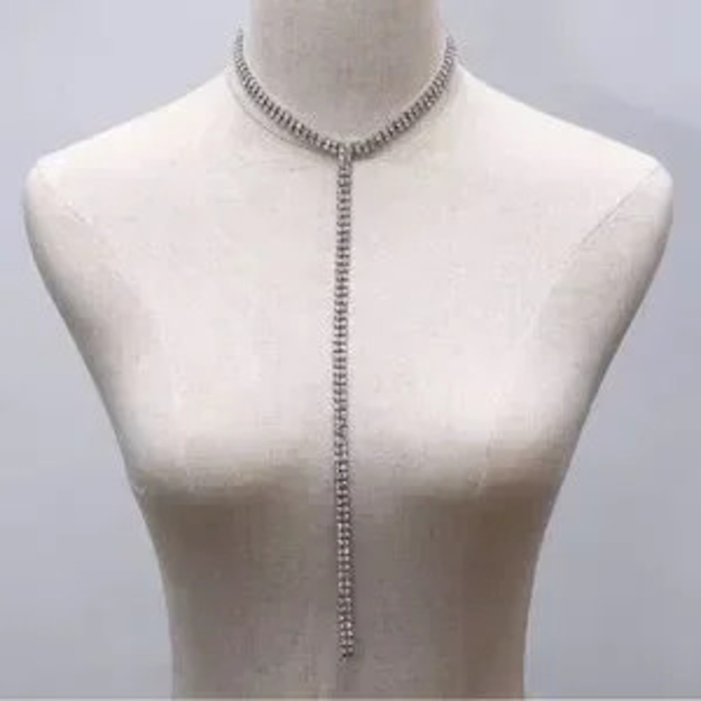 Elegant Silver Rhinestone Long Necklace